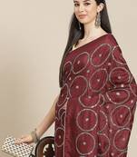 Maroon maroon & pink embellished sequinned silk blend saree