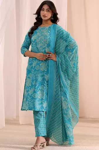 women floral printed regular kurta with trousers & with dupatta