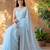Blue floral beads and stones poly georgette designer saree