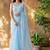 Blue floral beads and stones poly georgette designer saree