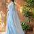 Blue floral beads and stones poly georgette designer saree