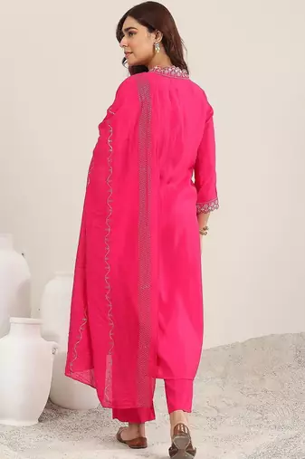 women ethnic motifs embroidered thread work kurta with trousers & dupatta