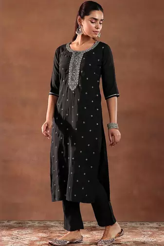 ethnic motifs embroidered thread work kurta with trousers & dupatta