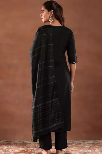 ethnic motifs embroidered thread work kurta with trousers & dupatta