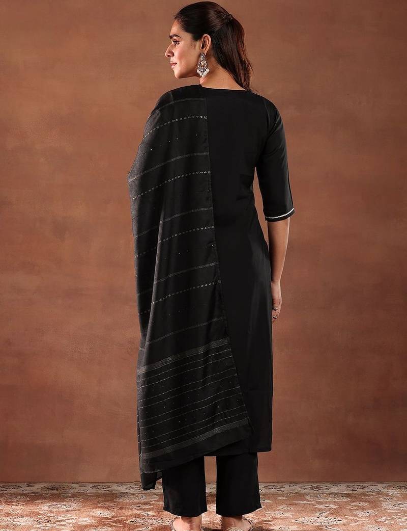 ethnic motifs embroidered thread work kurta with trousers & dupatta
