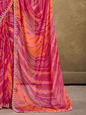 Pink bandhani printed embellished sequined saree 5