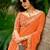 Orange striped printed sequinned  georgette saree