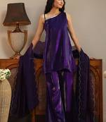 libas purple solid tissue one shoulder palazzo suit set