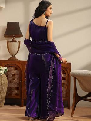 libas purple solid tissue one shoulder palazzo suit set 4