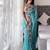 Teal floral embroidered organza saree