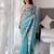 Teal floral embroidered organza saree