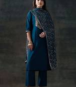 floral yoke design sequinned straight kurta with trousers & dupatta