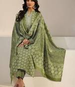 women ethnic motifs printed regular thread work kurta with trousers & with dupatta