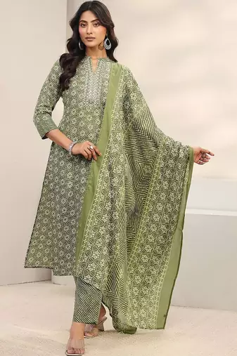 women ethnic motifs printed regular thread work kurta with trousers & with dupatta
