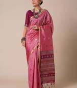 Pink ethnic motifs woven design zari banarasi saree