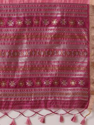 Pink ethnic motifs woven design zari banarasi saree 5