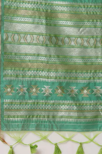 Green ethnic motifs zari silk blend banarasi saree