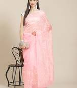 Pink pink & white embellished sequinned organza saree