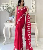 Red floral  cotton saree