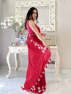 Red floral  cotton saree 2