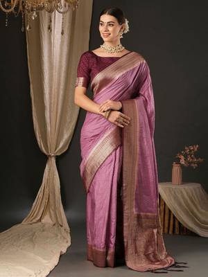 Mauve ethnic motifs  woven design banarasi saree 1
