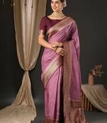 Mauve ethnic motifs  woven design banarasi saree