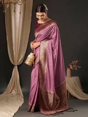 Mauve ethnic motifs  woven design banarasi saree 2