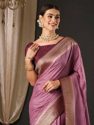 Mauve ethnic motifs  woven design banarasi saree 4