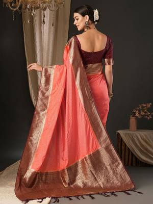 Peach ethnic motifs zari woven design banarasi saree 3