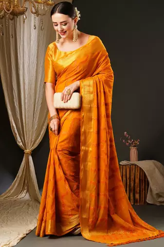 Yellow yellow & gold-toned ethnic motifs woven design zari  georgette kanjeevaram saree
