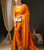 Yellow yellow & gold-toned ethnic motifs woven design zari  georgette kanjeevaram saree
