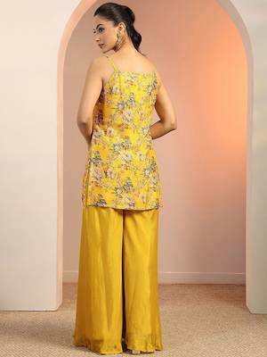 floral printed shoulder straps sequinned kurti with palazzos 5