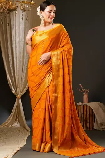 Yellow yellow & gold-toned ethnic motifs woven design zari  georgette kanjeevaram saree