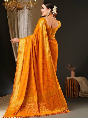 Yellow yellow & gold-toned ethnic motifs woven design zari  georgette kanjeevaram saree 3