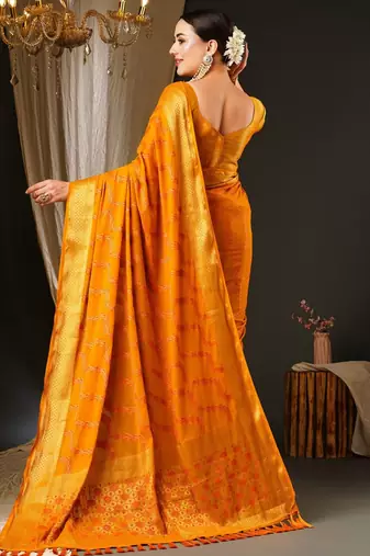 Yellow yellow & gold-toned ethnic motifs woven design zari  georgette kanjeevaram saree