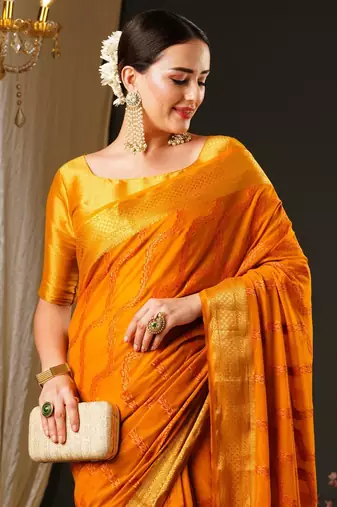 Yellow yellow & gold-toned ethnic motifs woven design zari  georgette kanjeevaram saree