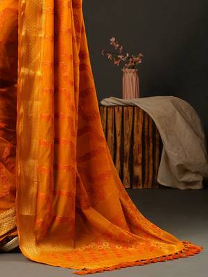 Yellow yellow & gold-toned ethnic motifs woven design zari  georgette kanjeevaram saree 5