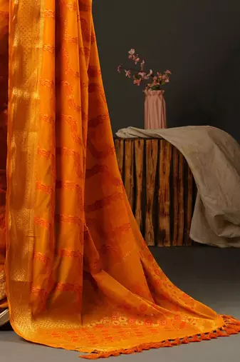 Yellow yellow & gold-toned ethnic motifs woven design zari  georgette kanjeevaram saree