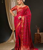 Pink ethnic motifs woven design zari  georgette kanjeevaram saree