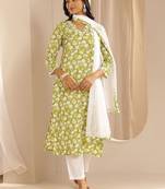 women floral printed regular straight kurta trousers with dupatta