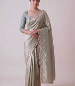 Sea green woven design zari silk blend banarasi saree