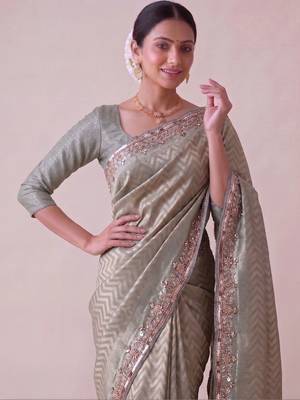 Sea green woven design zari silk blend banarasi saree 3