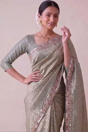 Sea green woven design zari silk blend banarasi saree