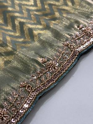 Sea green woven design zari silk blend banarasi saree 5