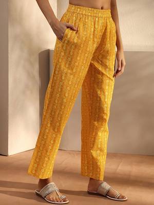 libas yellow floral printed cotton a-line suit set with dupatta 7