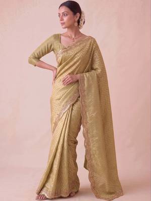 Gold woven design zari silk blend banarasi saree 1