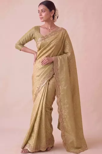 Gold woven design zari silk blend banarasi saree