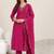 ethnic motifs yoke design sequinned v-neck straight kurta with trousers & dupatta