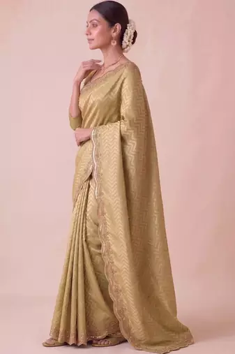 Gold woven design zari silk blend banarasi saree