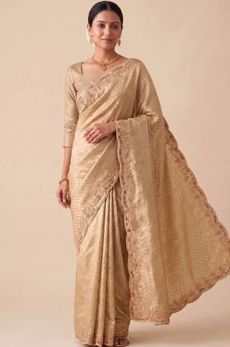 Gold woven design zari silk blend banarasi saree